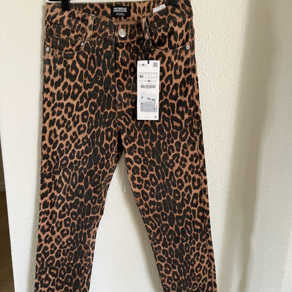 Womens ZARA Cheeta Leopard Print Hi-Rise Stretch Skinny Jeans